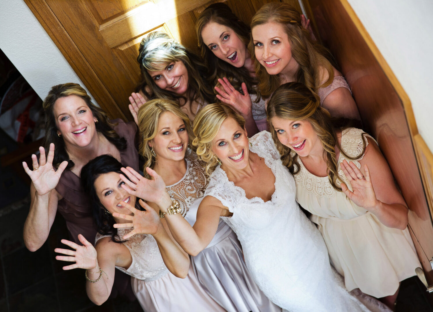 Top view of a bride with other girls