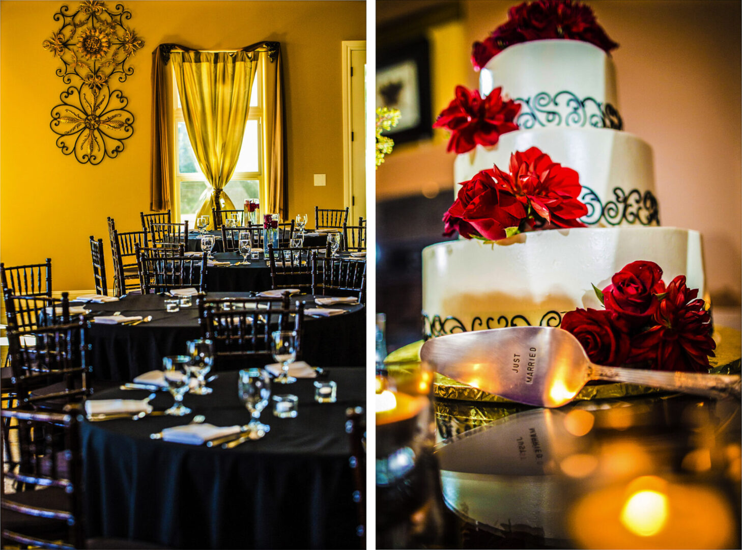 Collage image of cakes and a black color table