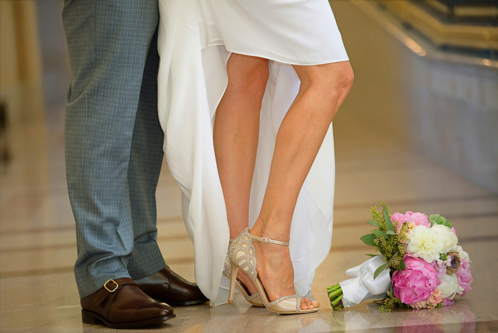 A newly married couple leg view