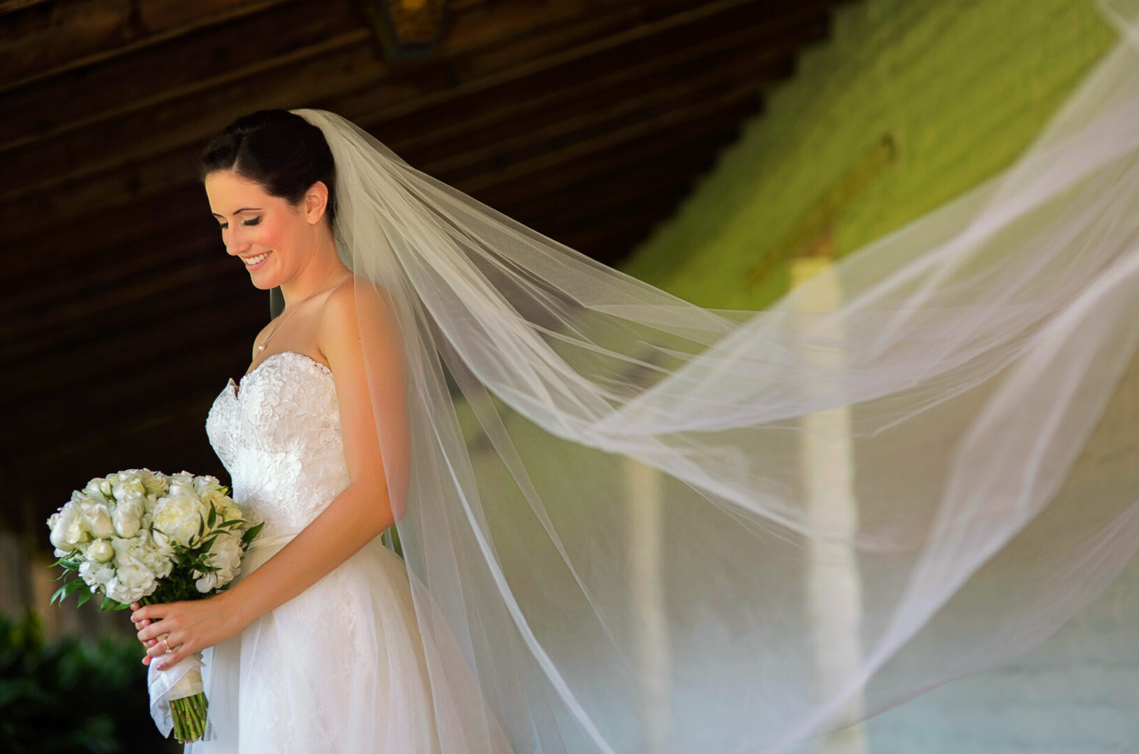 A beautiful bride wearing a white dress